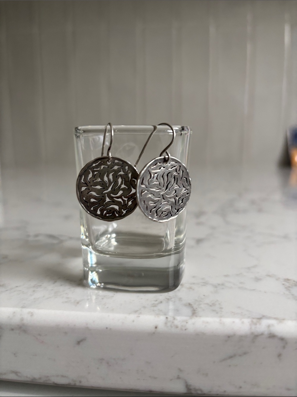 Silver Filigree Round Dangle Earrings